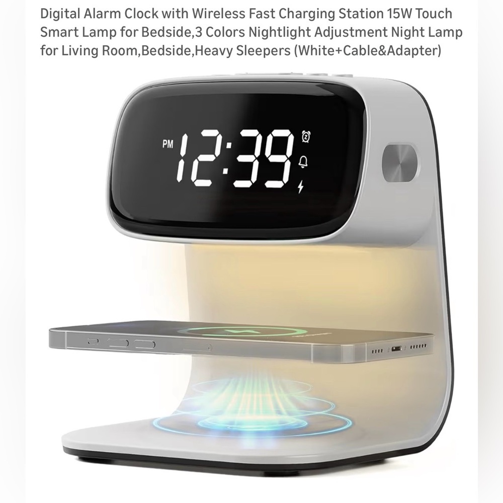 New Digital Alarm Clock Wireless Fast Charging Station 15W Touch Smart Lamp